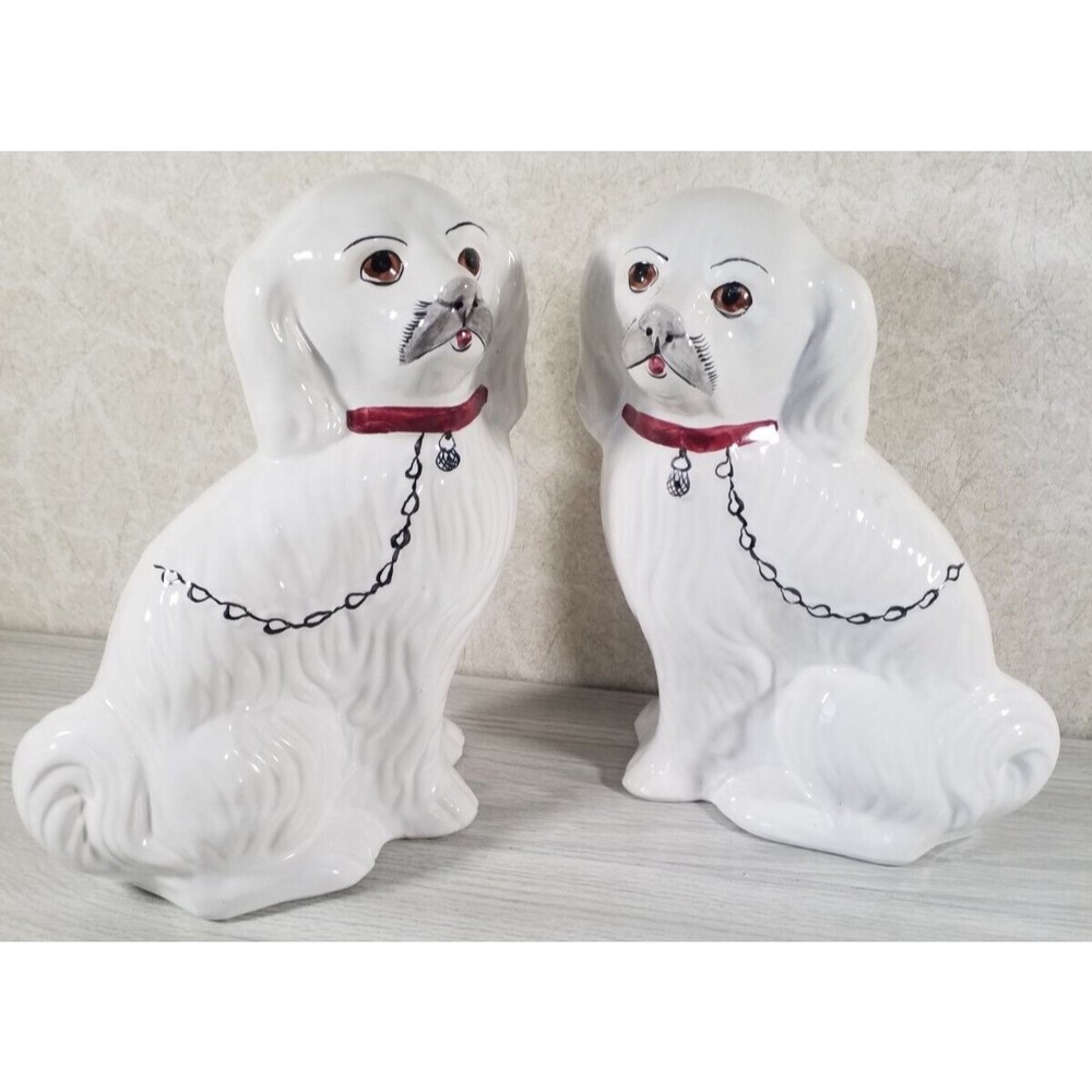 Hand Painted Ceramic Spaniel Dogs Portugal RC & CL 468-L and 468-R Pair